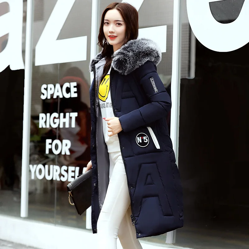 Зимняя модная Новая Женская длинная пуховая хлопковая парка куртка с капюшоном и