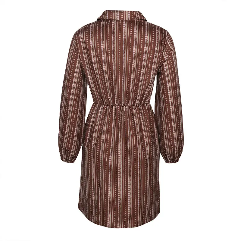 

KNOYEER Striped Long Sleeve Mini Dresses For Women Vintage 2021 Turn-Down Collar Spring Autumn Casual Dress Button Party Robe