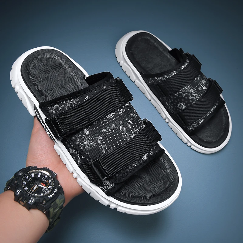 Мужские и женские пляжные шлепанцы Простые сандалии с принтом Нескользящие