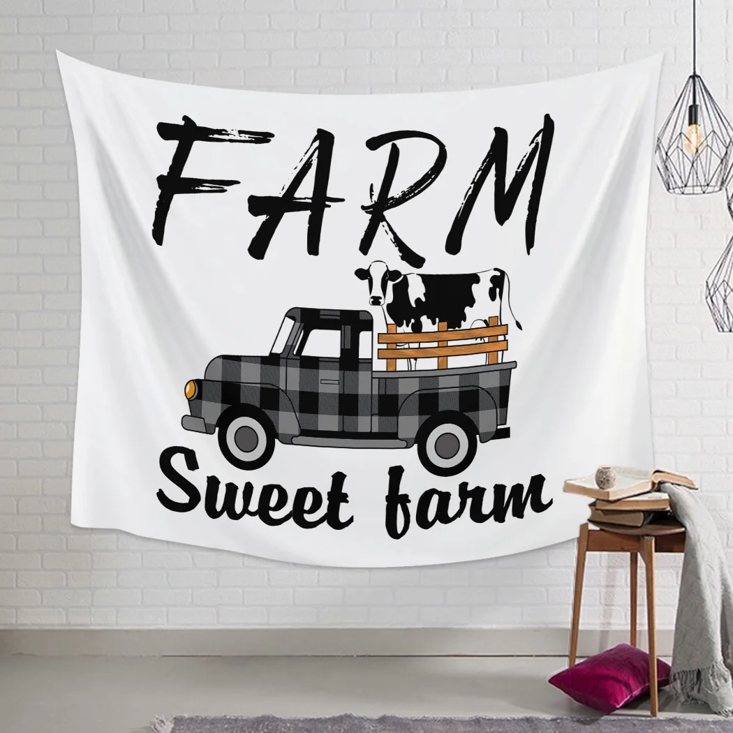 Сладкий дом Корова Черный Белый грузовик гобелен настенный художественный