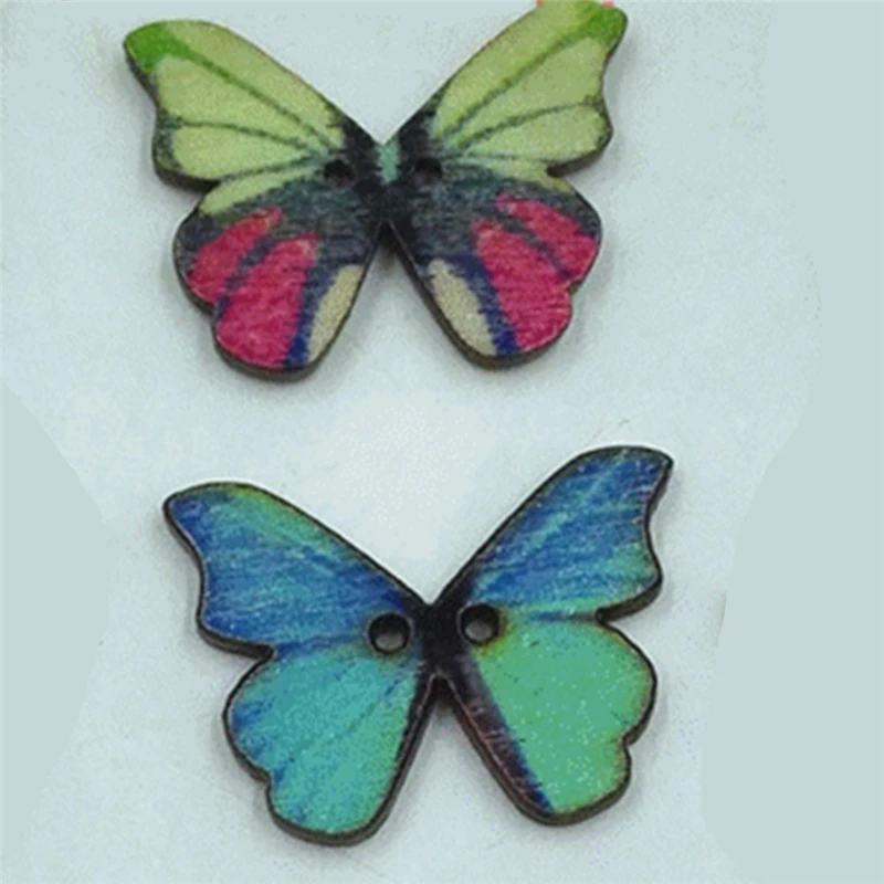 50 шт. 2 отверстия красочные деревянные пуговицы с бабочками Ручное шитье для