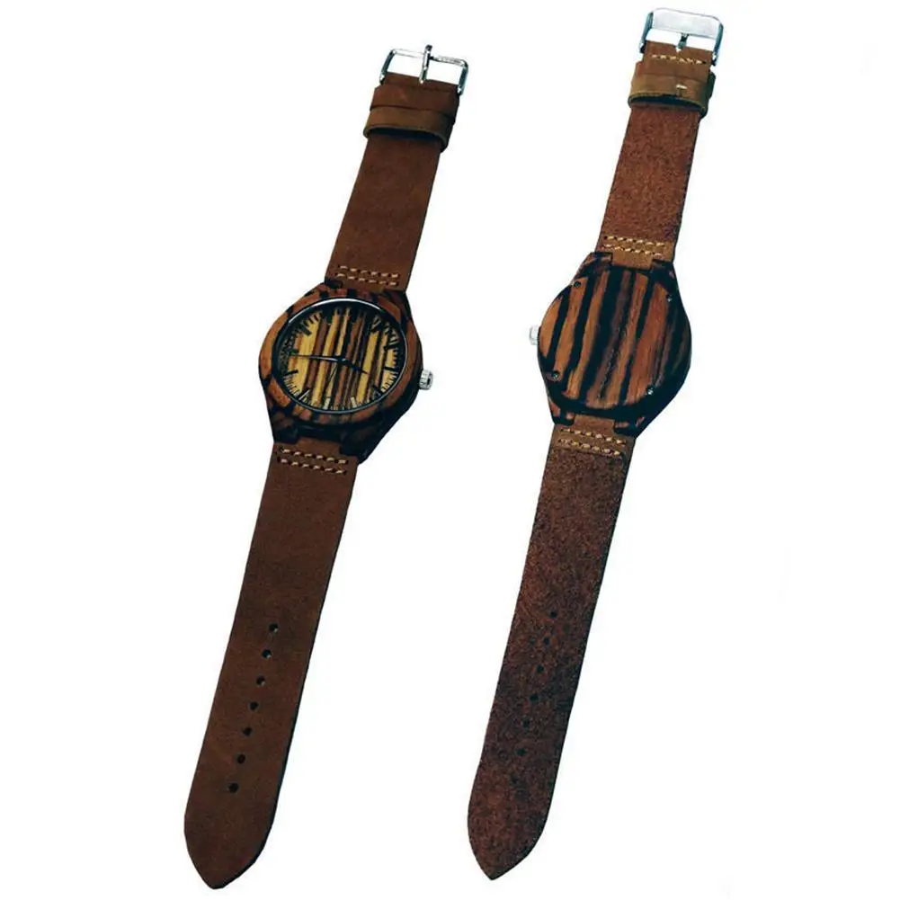 Мужские кварцевые часы с рисунком зебры Деревянный чехол Япония MOVT|Женские
