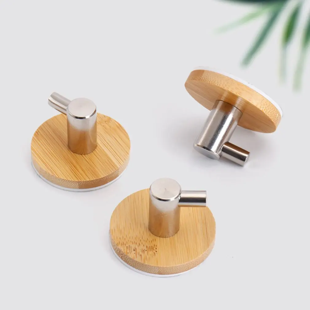 

Wooden Multifunctional Coat Hook Stainless Steel& Bamboo Wood Bathroom Hook Wall Hooks Kitchen Towel Holder