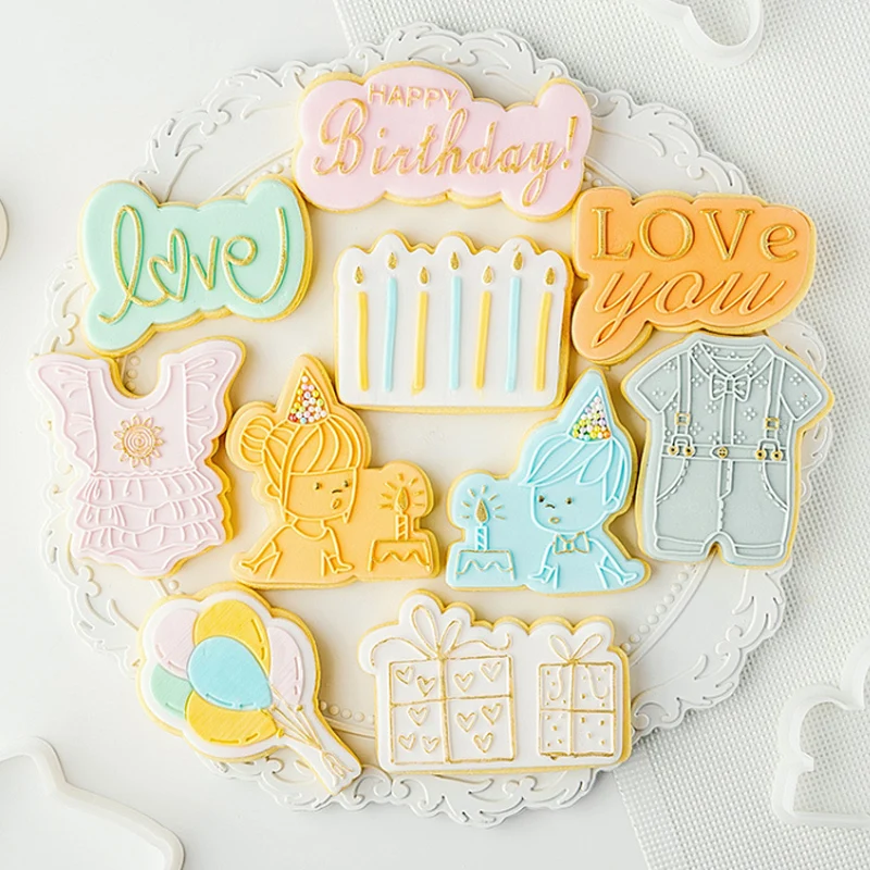 

1Pcs Baby Shower Cake Decoration Tool Happy Birthday Cake Cookie Press Stamp Embosser Cutter Acrylic Fondant Sugar Craft Cutter