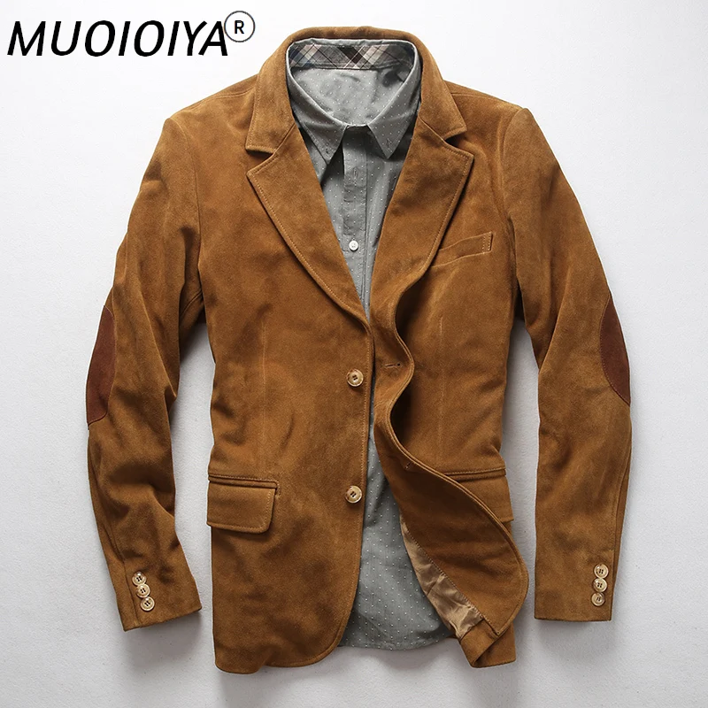 

Новинка 2021, мужские блейзеры, замшевая куртка из воловьей кожи, модный костюм из коровьей кожи, Блейзер, куртка, бесплатная доставка