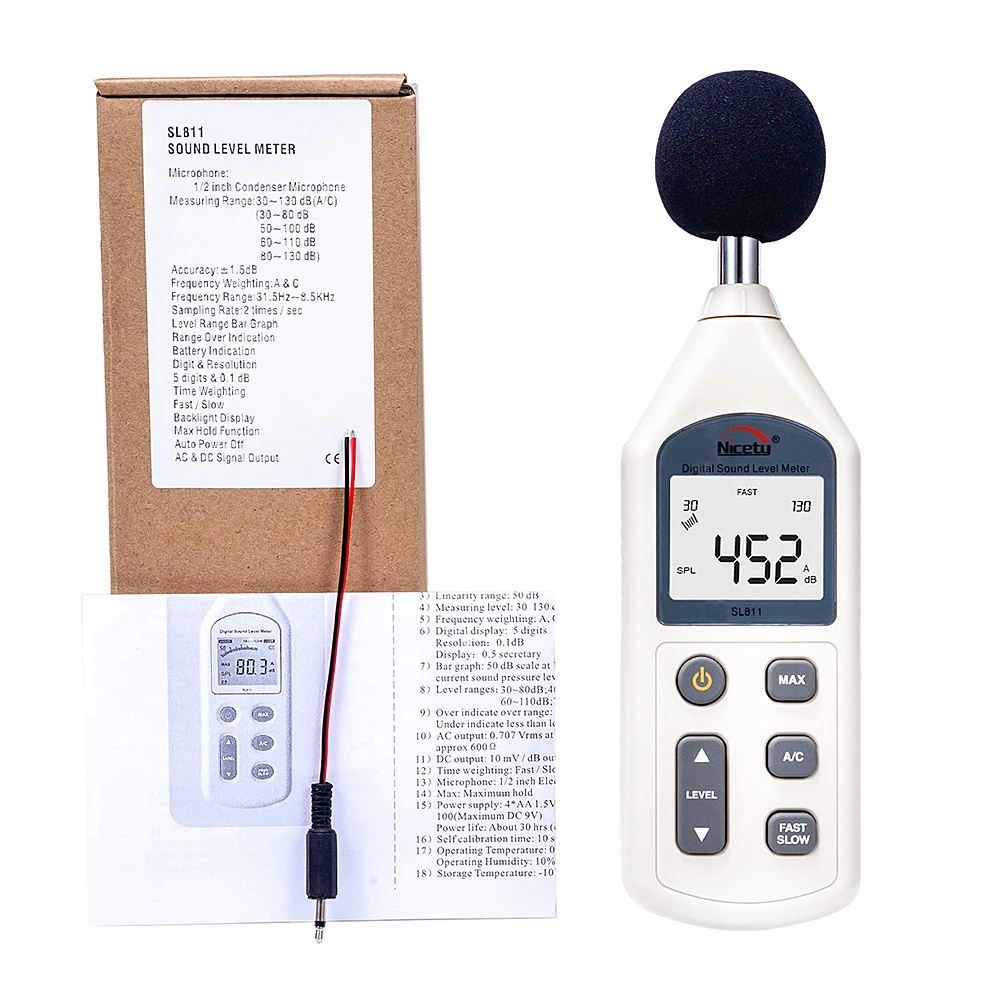 Цифровой измеритель уровня шума SL811 30 130 дБ|Шумомеры| |
