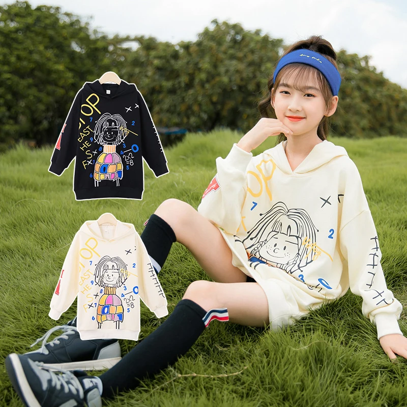 Sudaderas con capucha para ni&ntilde;as de 3 a 14 a&ntilde;os, su&eacute;ter largo con estampado de dibujos animados de princesa, ropa bonita para adolescentes, Oto&ntilde;o, 2022-4