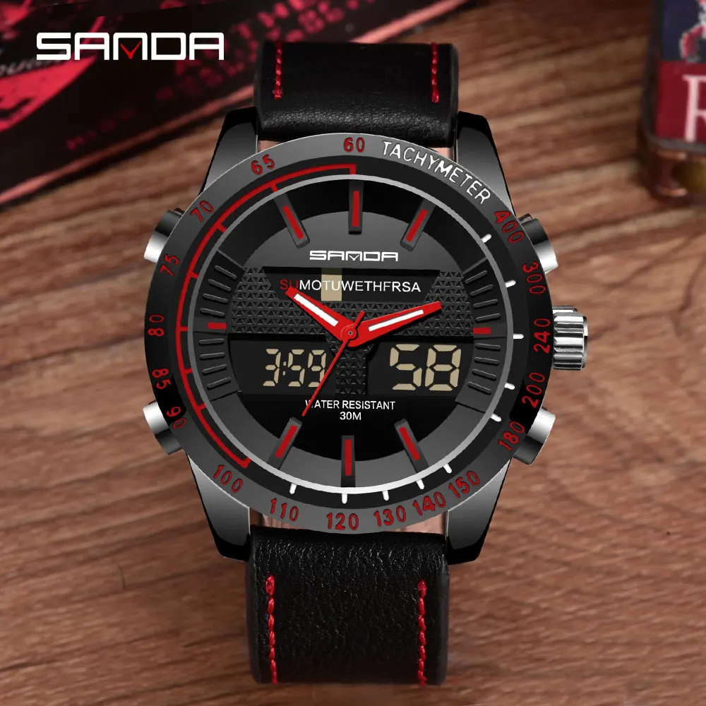 Часы наручные SANDA мужские спортивные роскошные брендовые светодиодные цифровые