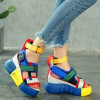 gladiators womens cow leather sandals platform wedge high heels nylon strappy fashion sneakers punk party beach shoe 34 42