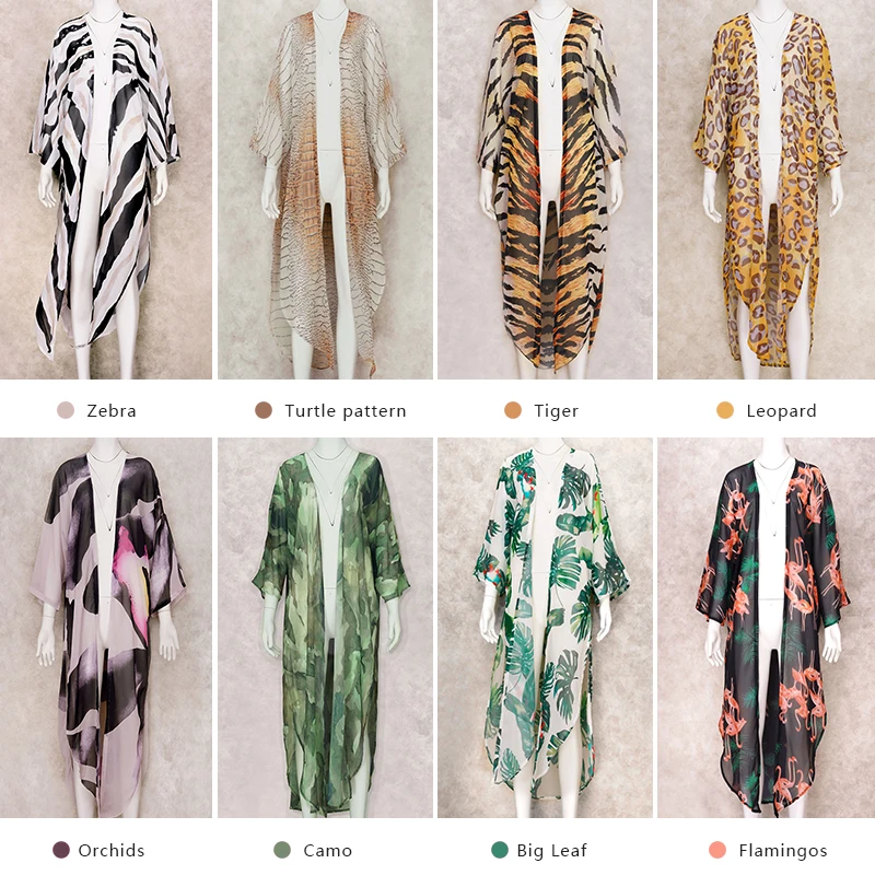 2021 Boho Sexy Striped Chiffon Bathing Suit Cover-ups Plus Size Beach Wear Kimono Dress For Women Summer Swimsuit Cover Up A790