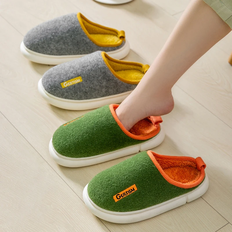 Домашние тапочки на толстой подошве Осень-Зима теплые домашние хлопковые 2021