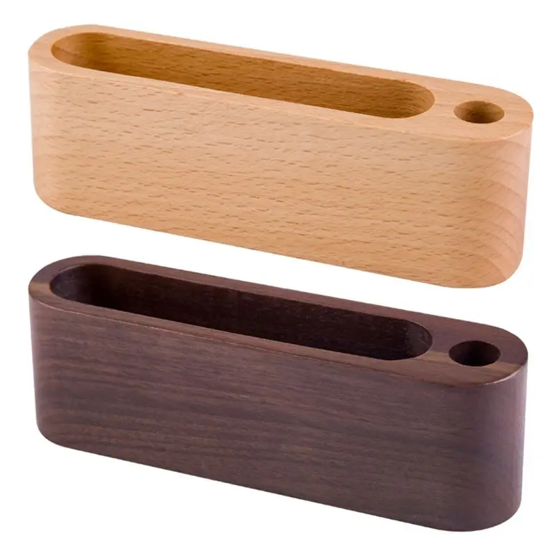 

2 Colors Black Walnut Beech Wood ID Name Cards Stand Office Desk Wooden Business Card Holder Organizer Pen Storage Box
