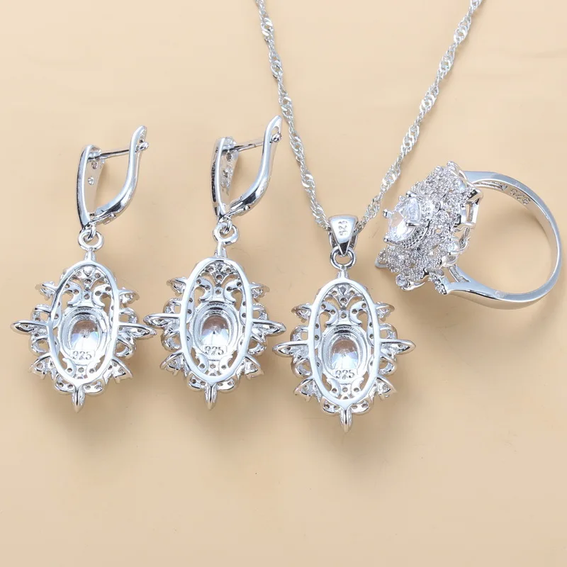 Серебряный цвет наборы свадебных ювелирных изделий ожерелье и серьги с