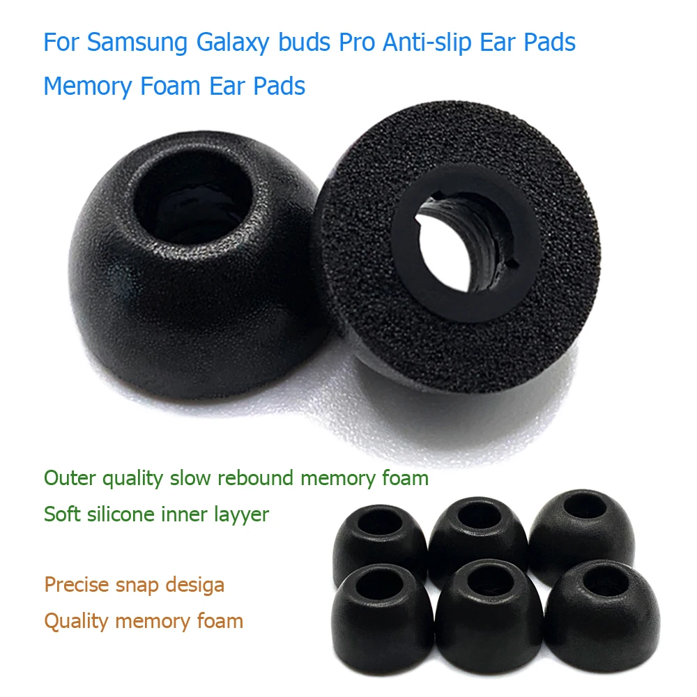 6 шт./3 пары вкладышей из памяти серого и черного цветов для наушников Samsung Galaxy Buds Pro с анти-скольжением, не вываливающимися из ушей, шумоподавляющими амбушюрами.