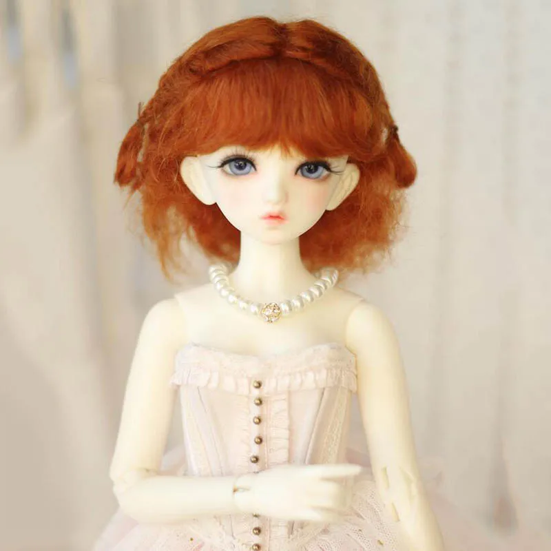Bybrana bjd 1/3 1/4 1/6 1/8 мохер принцессы двойная оплетка короткие кудрявые волосы, розовые, желтые, морковь светильник коричневый пользовательские кукольный парик