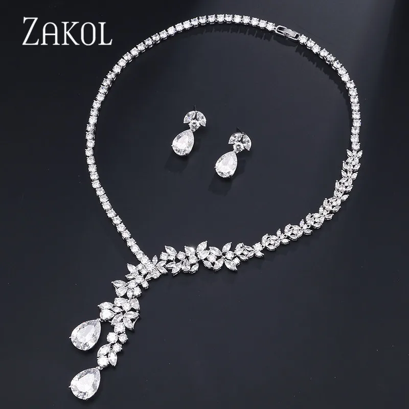 Комплект из колье и серёг с фианитом | Украшения аксессуары