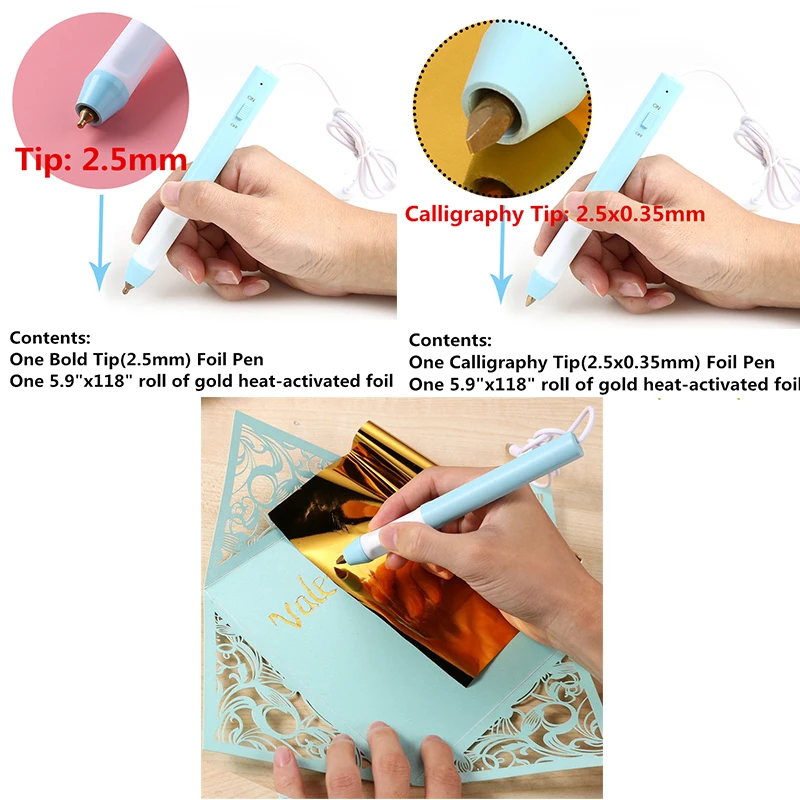 

Two Types Heated Gold Foil Pen for Making Craft Designs Cards Album Pen Slim Handle Usb Powered On Paper Leather Plastic