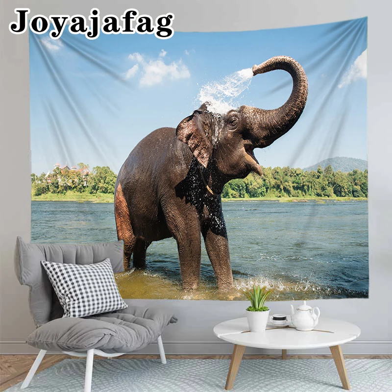 

Wild Elephant Tapestry Wall Hanging For Living Room Home Decor Washable Camping Mat Beach Throw Rug Customize Sizes