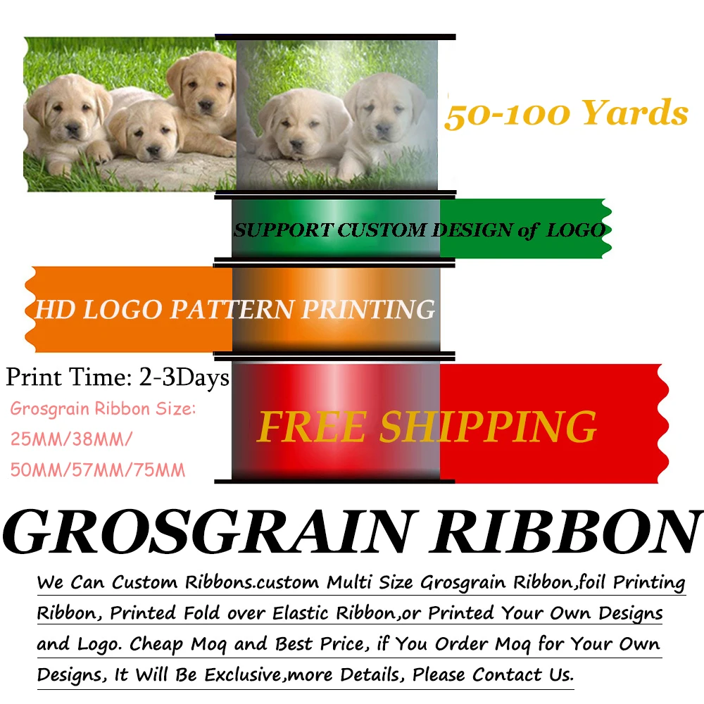 

25/38/50/57/75MM Design Custom LOGO Grosgrain Ribbon for DIY Hair Bows Craft Festival Decorations 50-100 Yards