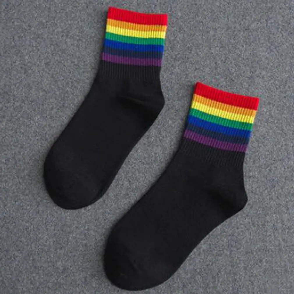 Осень-зима 2018 женские носки в стиле хип-хоп полосатые радужные средняя Харадзюку