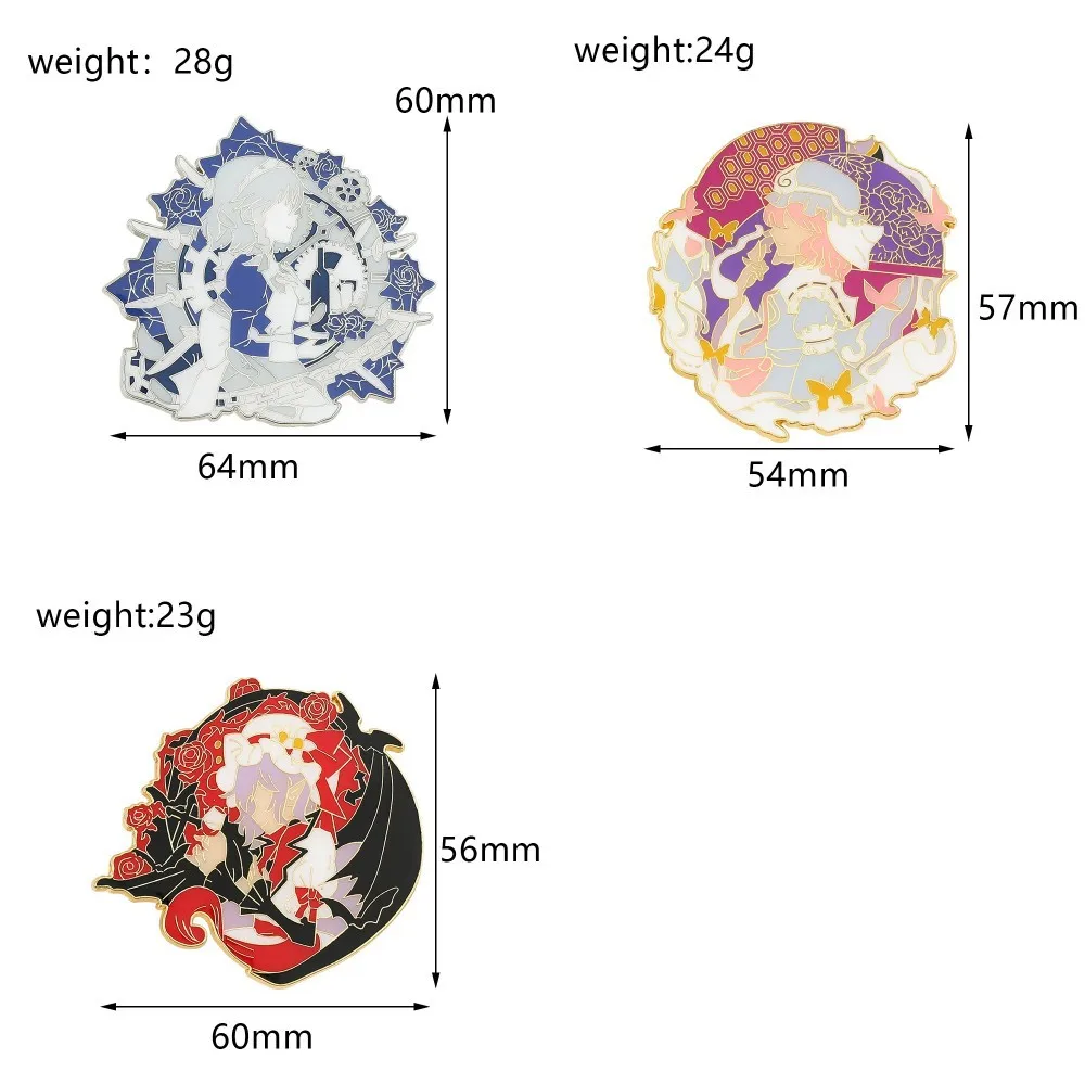 Товар: Значок-брошь из металла для косплея Touhou Project, изображающий священницу храма Ремилию Скарлет и Исайо Сакую.