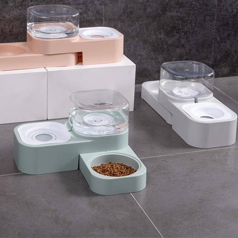 

1.5L Pet Cat Double Bowls Pet Automatic Feeder For Cats Dogs Indoor Kitten Puppy Food Bowl With Water Fountain Dog Feed Supplies