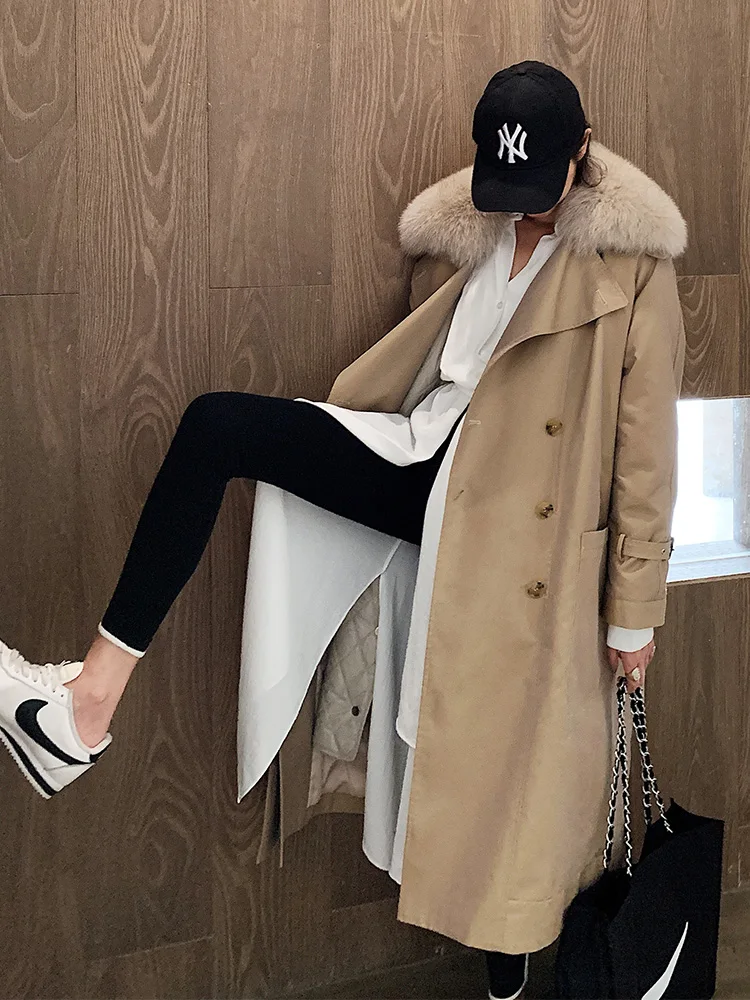 Женская куртка с воротником из лисьего меха зимняя одежда подкладка кроличьего