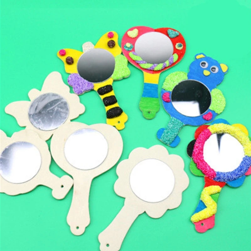 

Creative DIY White Wood Mold Mirror Painting Handmade Craft Kids Toys Trinket Material Funny Craft Toys