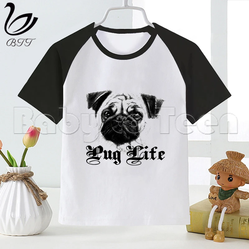 

Футболка Pug Life с мультипликационным принтом, дизайнерские Детские футболки, детская одежда с короткими рукавами