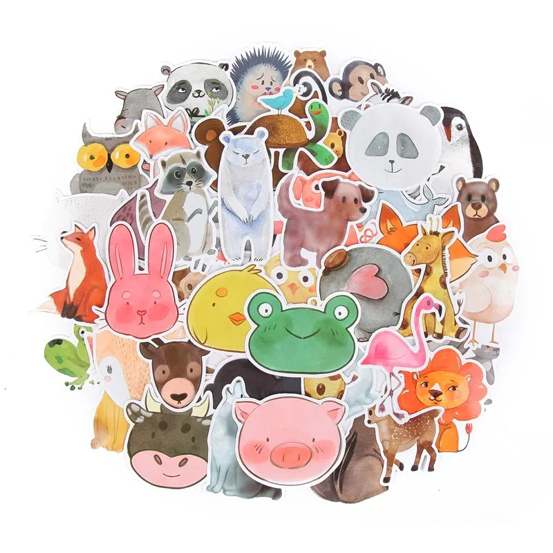 

50pcs waterproof cute cartoon animals stickers for car laptop Skateboard refrigerator suitcase frog cat pig dog decal stickers