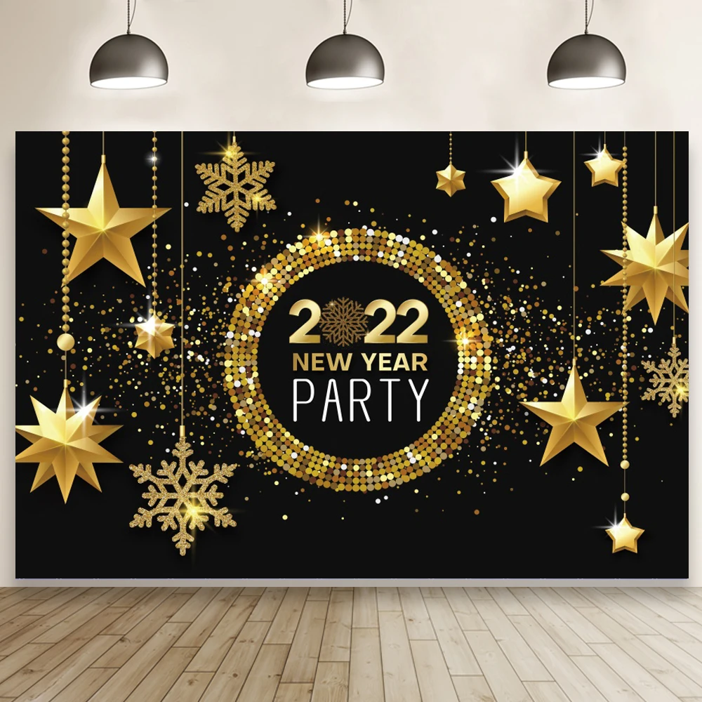 

2022 Новогодняя вечеринка золотые звезды Снежинка Очаровательное украшение фотография фон с днем рождения семейный праздник фоны