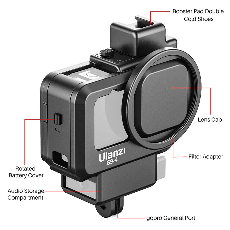 Пластиковая клетка Ulanzi для GoPro Hero 9 черный чехол камеры с холодным башмаком и