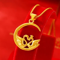 swan necklace moon double swan pendant necklaces for women 24k gold plated wedding engagement necklaces romantic new jewelry