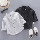 Весенние тонкие рубашки для маленьких мальчиков, полосатые рубашки с длинным рукавом и принтом, детские топы, футболки, рубашки, Повседневная Блузка