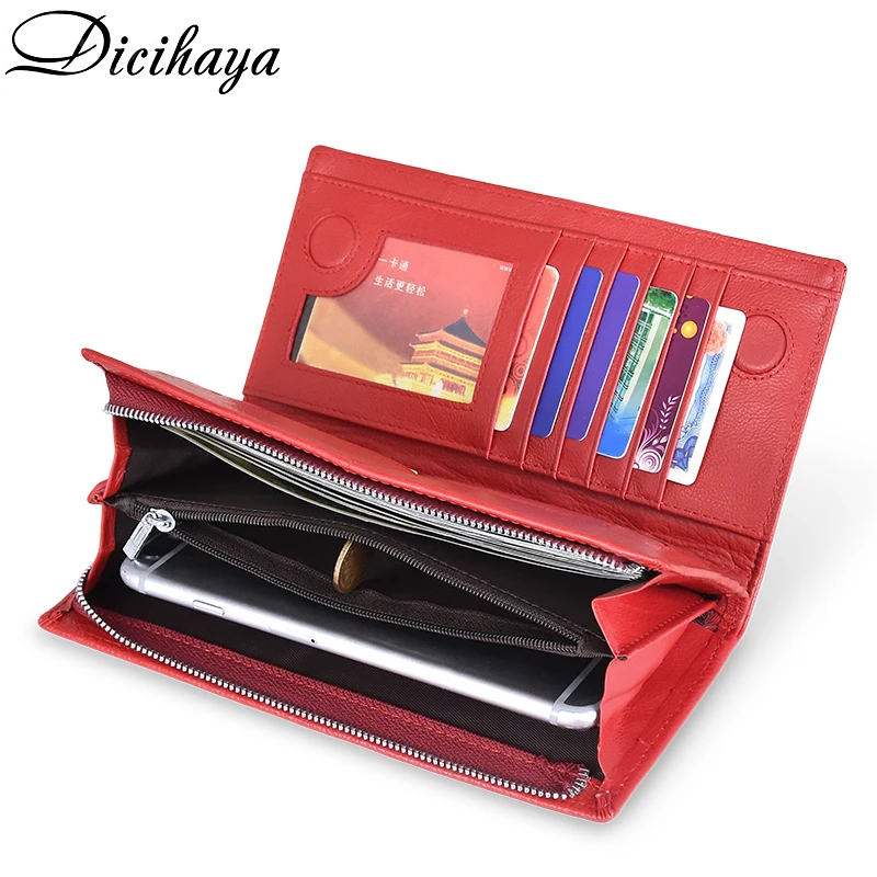 

DICIHAYA Women Wallet and Purses Genuine Leather Female Coin Card Holder Purse Ladies Money Bags Zipper Phone Bag Cow Wallets