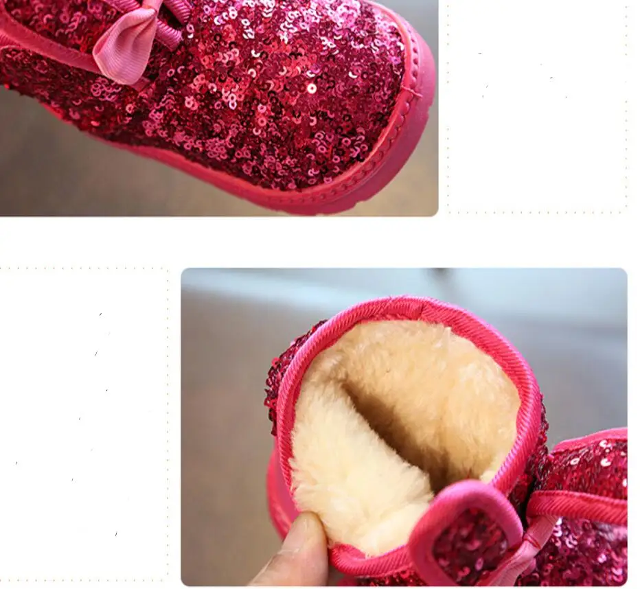 Зимние ботинки с блестками для девочек зимняя теплая детская обувь на плоской