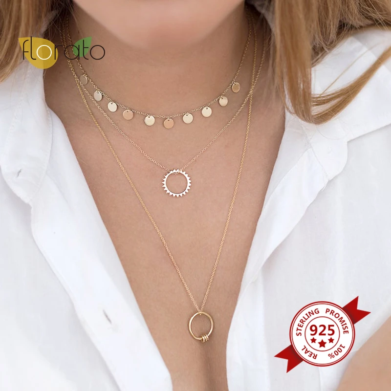 

Hot 925 Sterling Silver Vintage Gold Necklace For Women Plated Ethnic Sun Totem Pendent Necklaces Birthday Party Fashion Jewelry