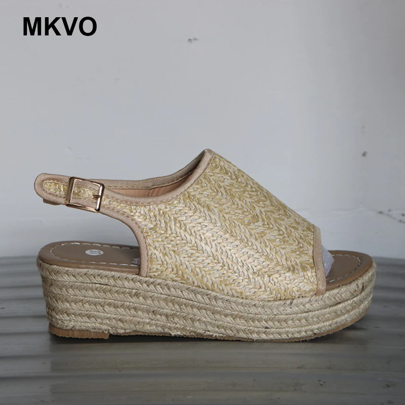 Женские сандалии с открытым носком льняные Босоножки на платформе и высоком