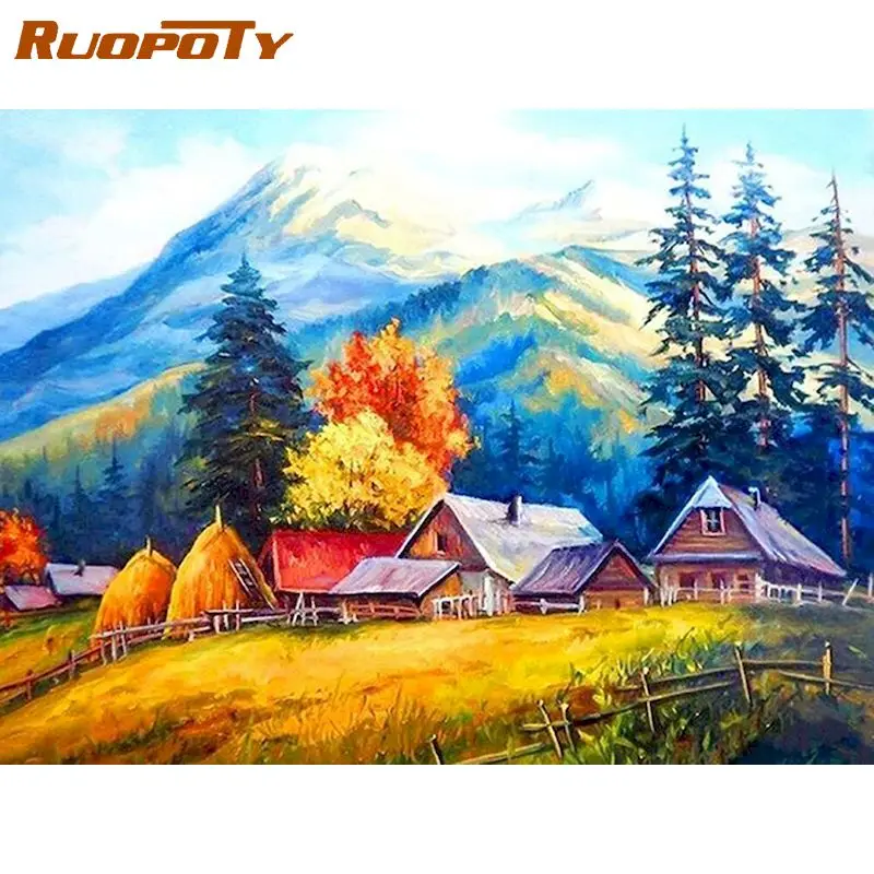 

RUOPOTY Forest Paint By Numbers For Adults Children House Landscape Picture DIY HandPainted Oil Drawing On Canvas Home Decor