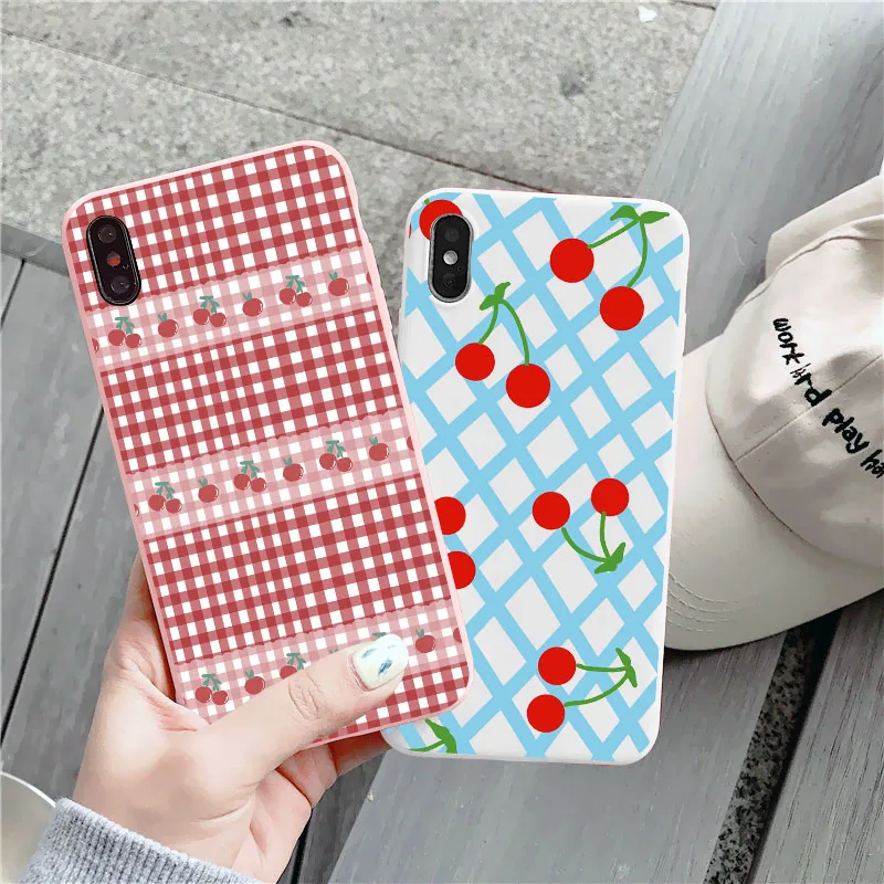 

Pink Strawberry lattice Pattern 7 8 plus 6S plus Soft TPU Silicone Rubber phone case cover for iPhone 12 mini X Xs 11 Pro Max XR