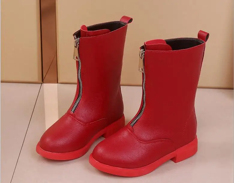 Осенне-зимняя новая черная детская обувь для девочек ботинки детей красная из pu