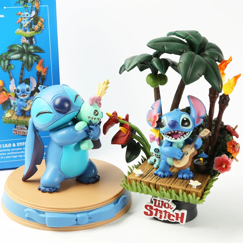 

Cartoon Disney Lilo & Stitch Hawaii Play the Guitar Scenes Ornament Dolls Creative Cute Stitch Figure Model Toy Collection Model
