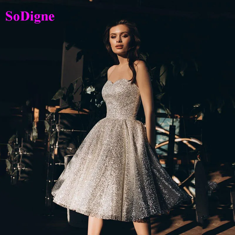 

SoDigne Bling Bling Short Prom Dresses Lace Sequined Sweetheart Ruffled Evening Gowns Party Celebrity Dress