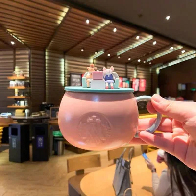 

Семейная силиконовая крышка для чашки с розовым поросенком, Пыленепроницаемая универсальная Студенческая пара чашек, керамическая кружка,...