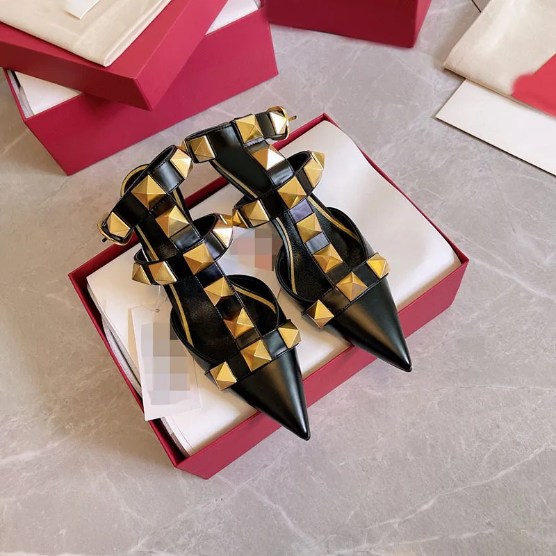 

Женские босоножки с заклепками, босоножки с острым носком на тонком каблуке 4 см, 6 см, с пряжкой на низком каблуке, 2021 в