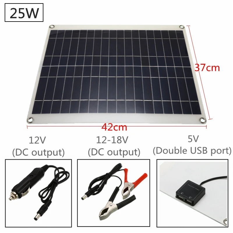 25w Панели солнечные 10/15/20/25 Вт двойной USB Интерфейс 12 V/5 V поликристаллический кремний и кремния ячейки для Батарея зарядные устройства для сотовых телефонов Зажигалка для сигарет - Цвет: 25w