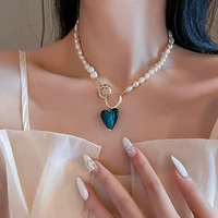 freshwater pearl heart necklace necklace clavicle chain 2021 new baroque peach heart design necklace goth jewelry kawaii