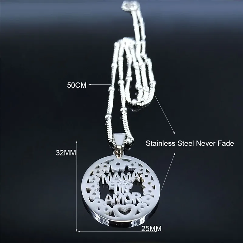 

2021 Mama Stainless Steel Chains Necklace for Women Silver Color Necklace Pendant Jewelry collares mujer N441S01