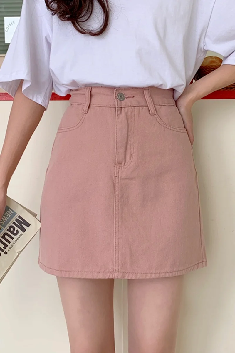 

High waist a-line skirt female summer thin denim short skirt 2021 new half skirt is thin hip skirt