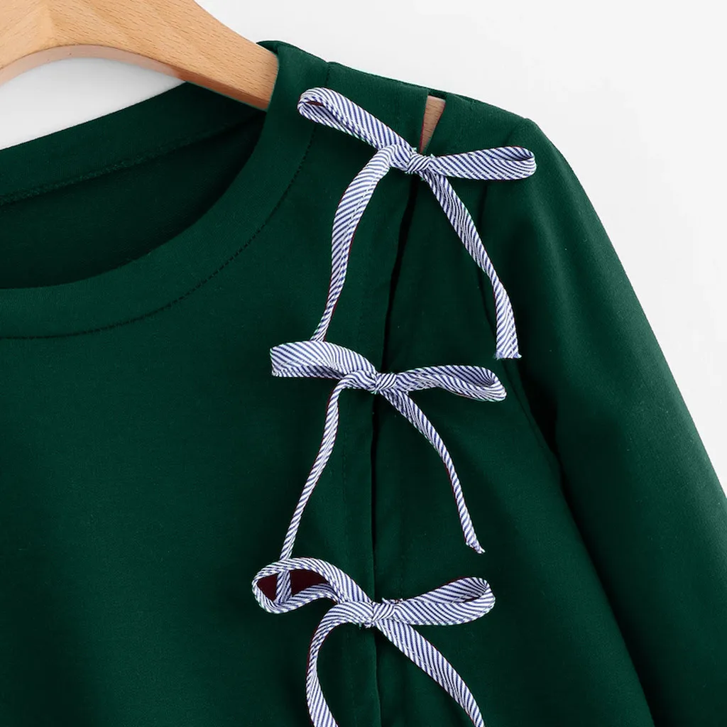 

Womens Autumn Long Sleeve Hoodie Sweatshirt Patchwork Bow Tie Hooded Pullover Tops Blouse Streetwear Sweatshirts